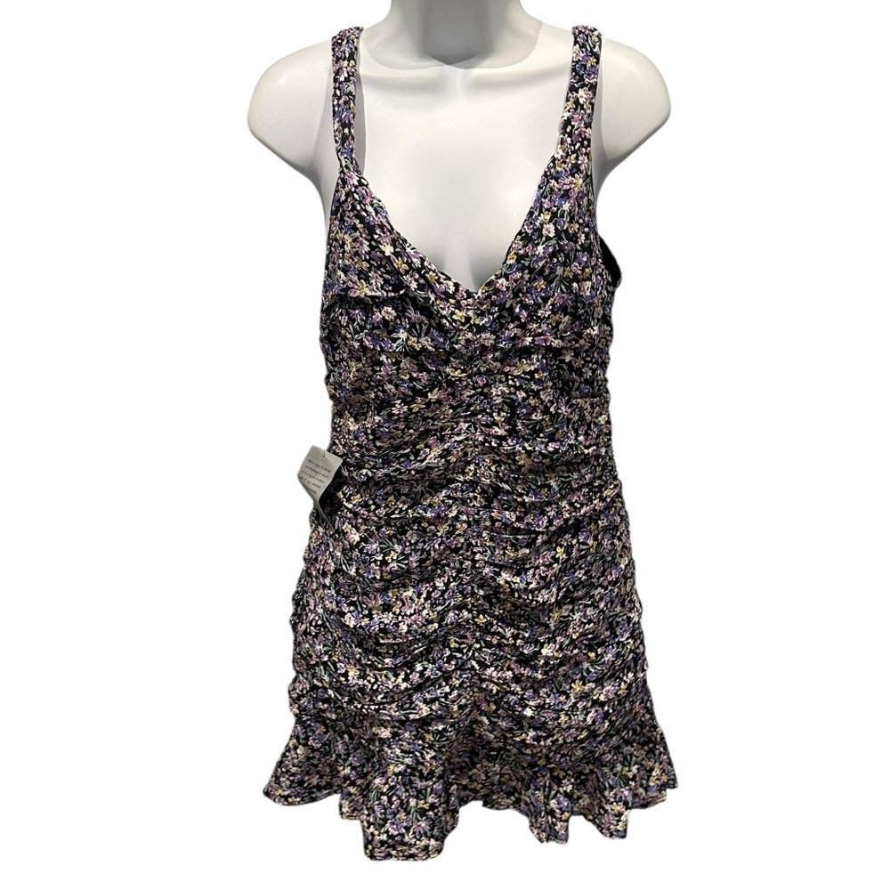 ASTR Black Purple Floral Mini Dress Cold Shoulder Off Shoulder Medium New - Picture 4 of 13